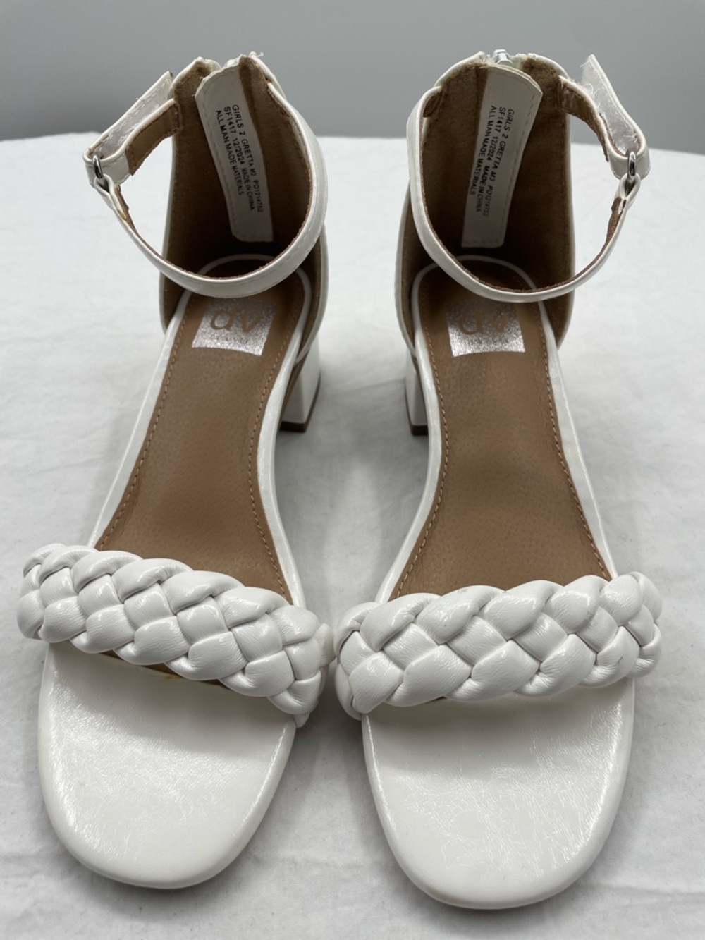 NEW! Dolce Vita Gretta White Braided Ankle-Strap Block Sandals. Girl’s 2. - Picture 5 of 12